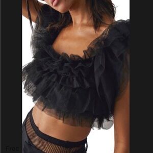 Free People Black Tulle Elastic Crop Top